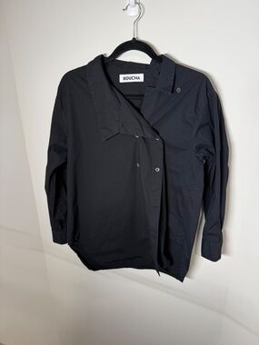 Roucha Twist Poplin Wrap Button Up – Black (Size AA / Small) | Japanese Cotton